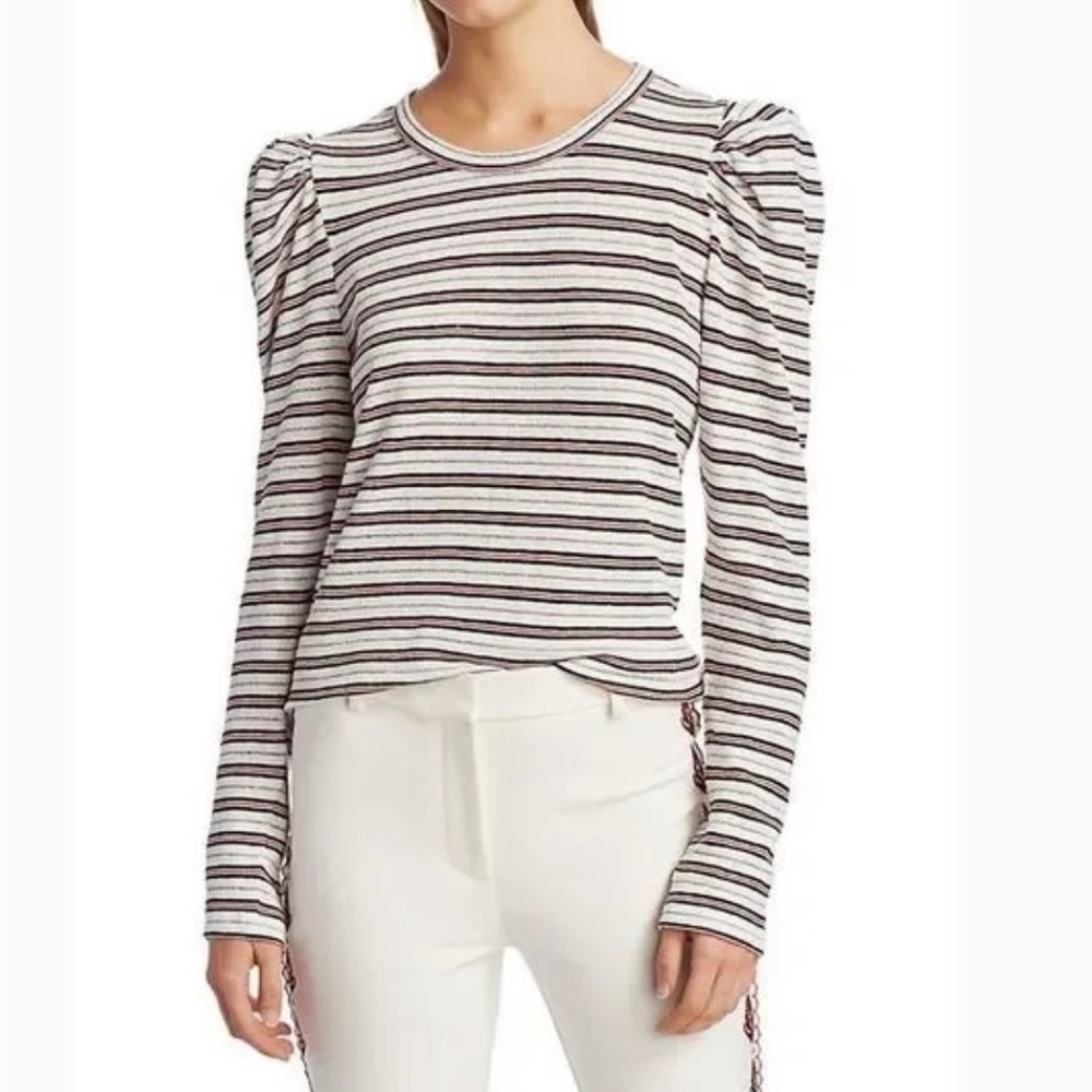 Derek Lam 10 Crosby Puff Shoulder Striped Long sleeve Top - Picture 4 of 11